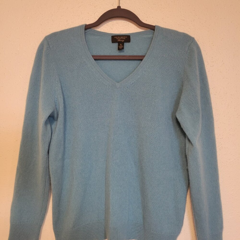 Charter Club 100% Cashmere Teal Blue Sweater Size XL - V-Neck Pullover